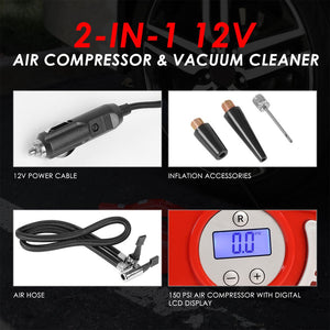 Red 2In1 Corded Handheld Mini Vacuum Cleaner w/LED Light & Air Compressor Pump
