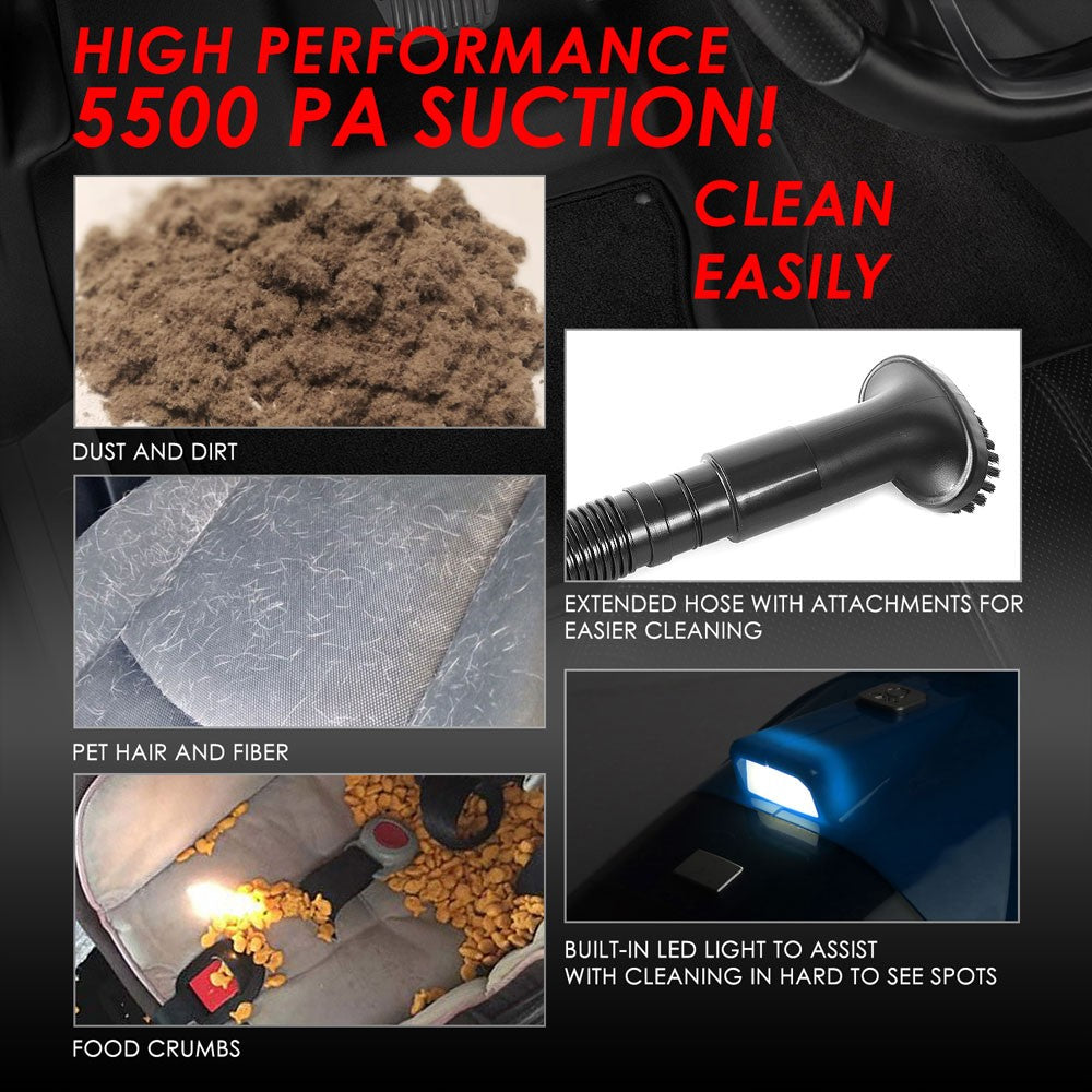 Blue 2In1 Corded Portable Mini Vacuum Cleaner w/LED Light & Air Compressor Pump