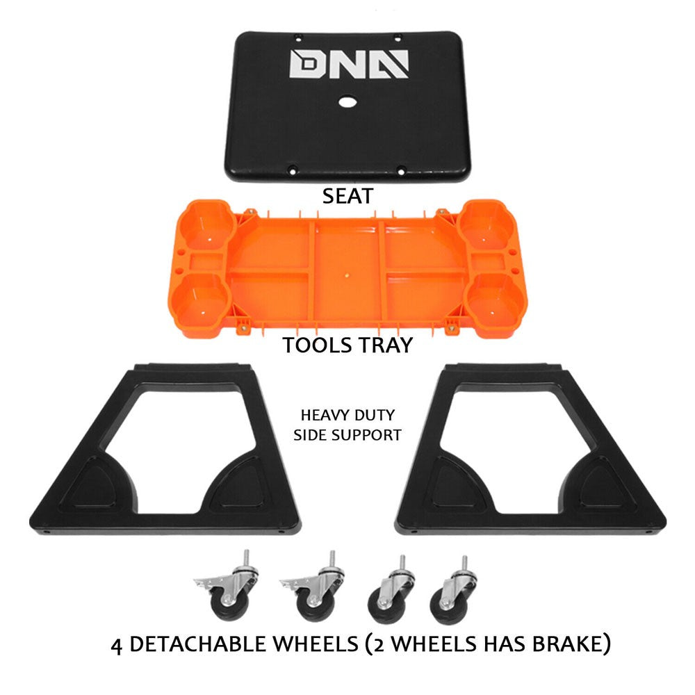 DNA Orange 23" X 13.5" X 10.5" 14.5" Seat Rolling Stool Chair w/Tool Tray