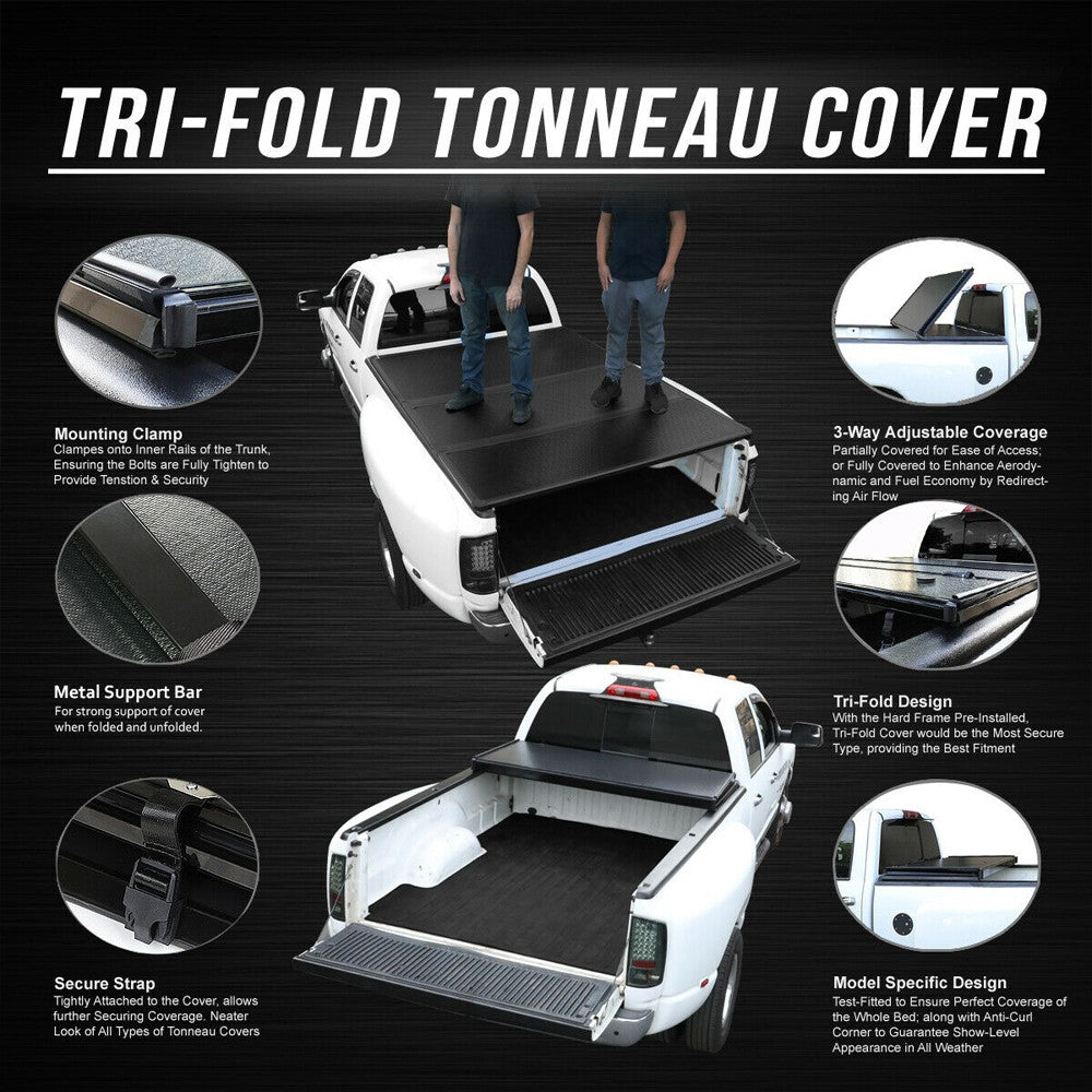 [Hard Tri 3-Fold] Black Pickup Truck Bed Tonneau Cover 04-14 Ford F-150 6.5' Bed