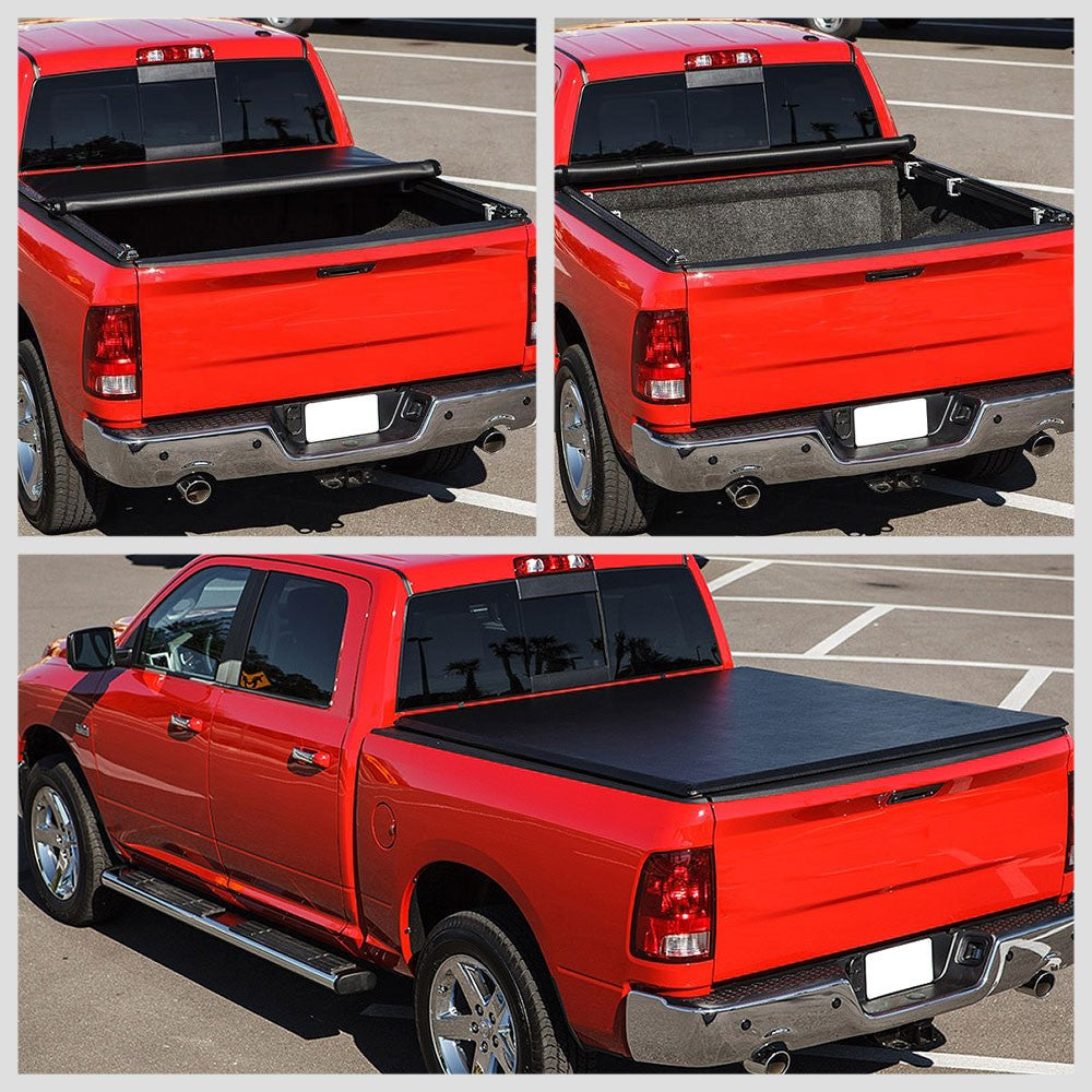 [Soft Roll-Up] Black Pickup Truck Bed Tonneau Cover 02-09 Dodge Ram 6.5' Bed