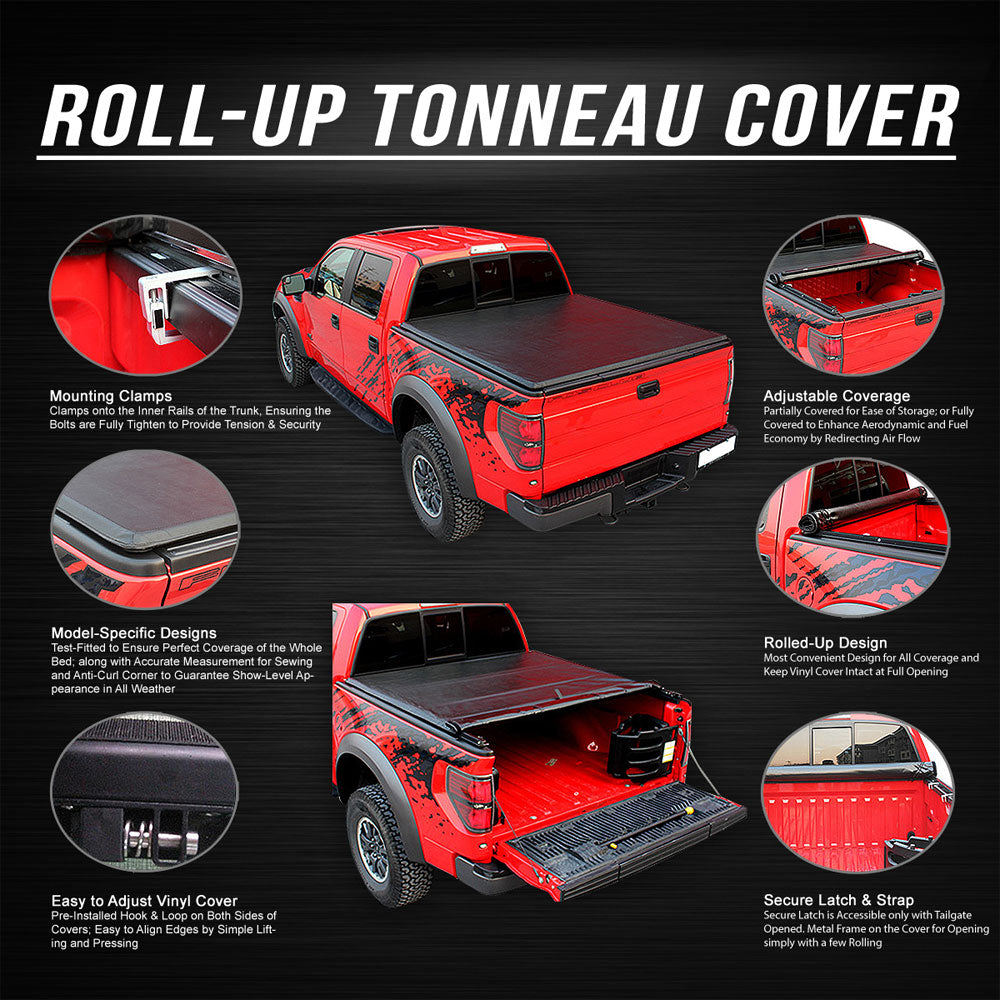 [Soft Roll-Up] Black Pickup Truck Bed Tonneau Cover 04-15 Titan 5'.7" Bed