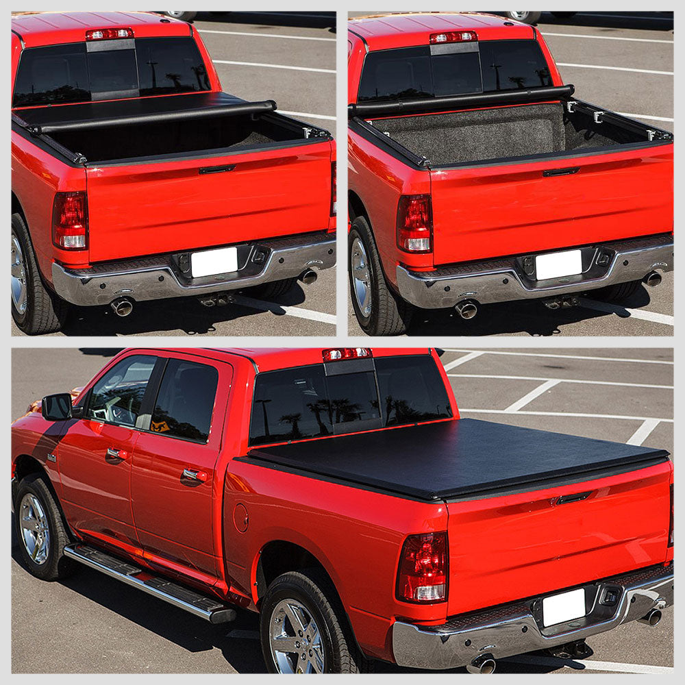 [Soft Roll-Up] Black Pickup Truck Bed Tonneau Cover 04-15 Titan 5'.7" Bed