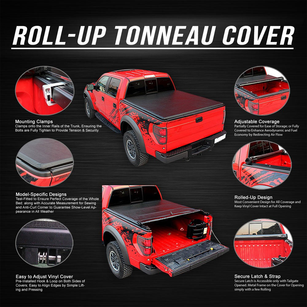 [Soft Roll-Up] Black Pickup Truck Bed Tonneau Cover 20+ Jeep Gladiator 5.5' Bed