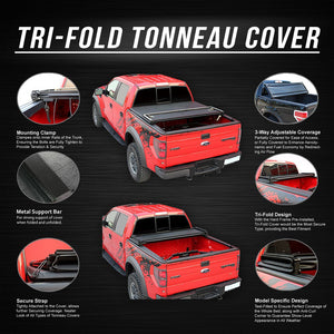 [Soft Tri 3-Fold] Black Truck Bed Tonneau Cover 05-15 Tacoma 6' Bed w/o Rail Kit