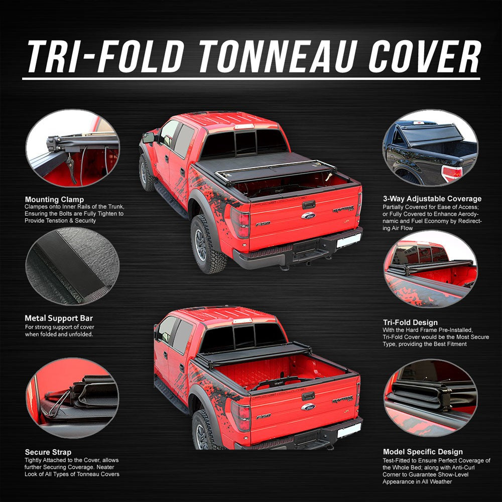 [Soft Tri 3-Fold] Black Truck Bed Tonneau Cover 16+ Tacoma N300 5' Bed w/Rail