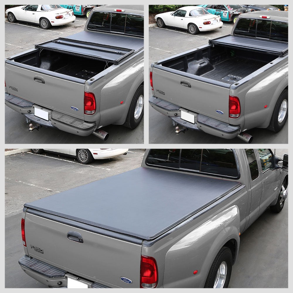 [Soft Tri 3-Fold] Black Truck Bed Tonneau Cover 07-21 Tundra XK50 8' Bed w/oRail