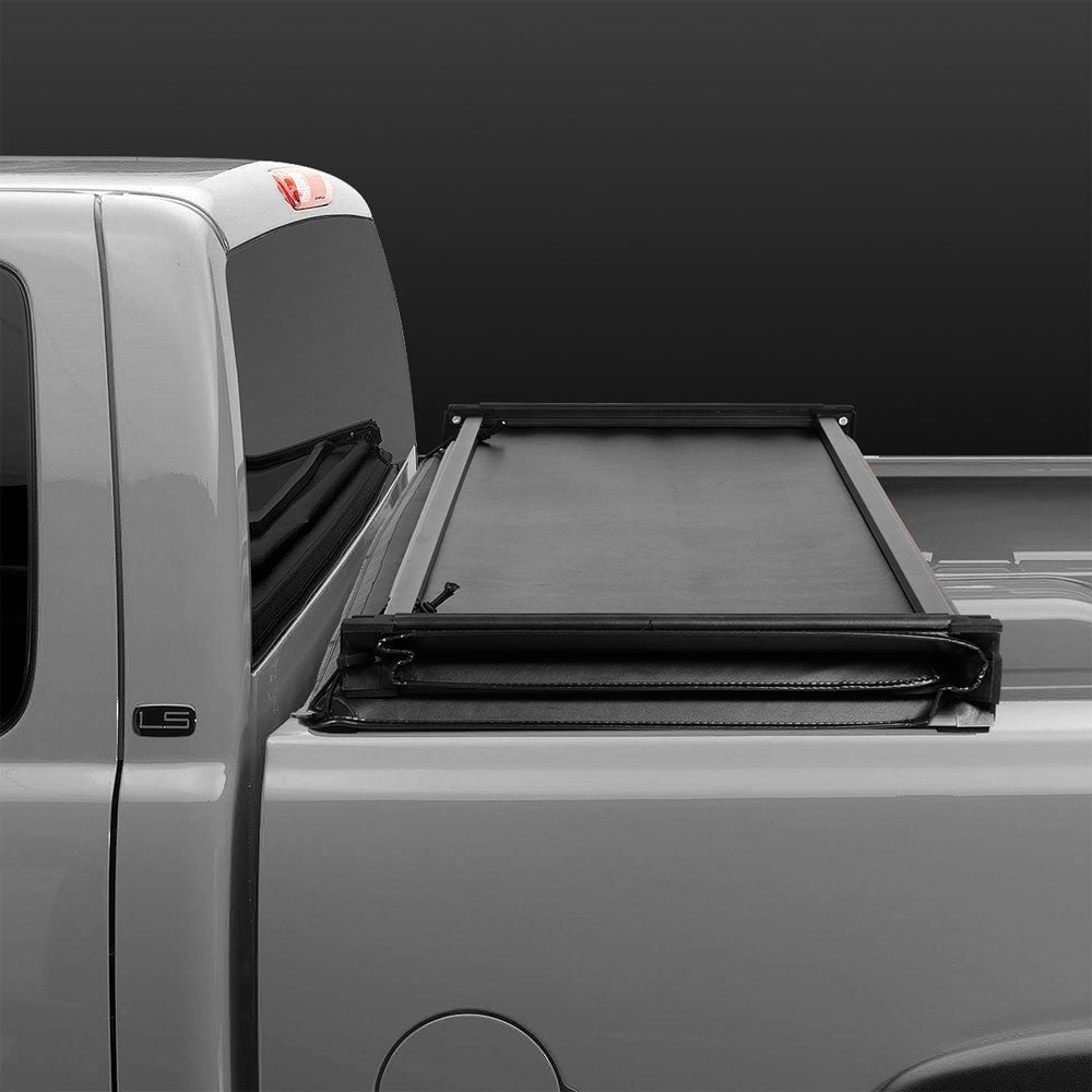 [Soft Vinyl Tri 3-Fold] Black Truck Bed Tonneau Cover 17+ Nissan Titan 5'.7" Bed