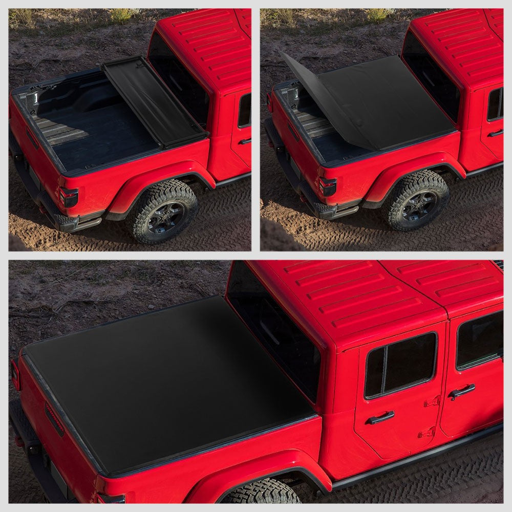 [Soft Vinyl Tri 3-Fold] Truck Bed Tonneau Cover 20+ Jeep Gladiator 5.5' Bed