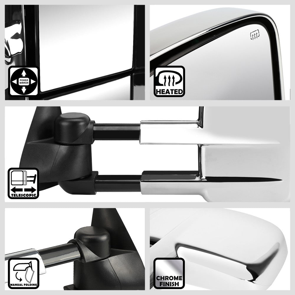 Left/Right Chrome Towing Side Mirror Powered Adjustment W/Heated for 03-07 Tahoe