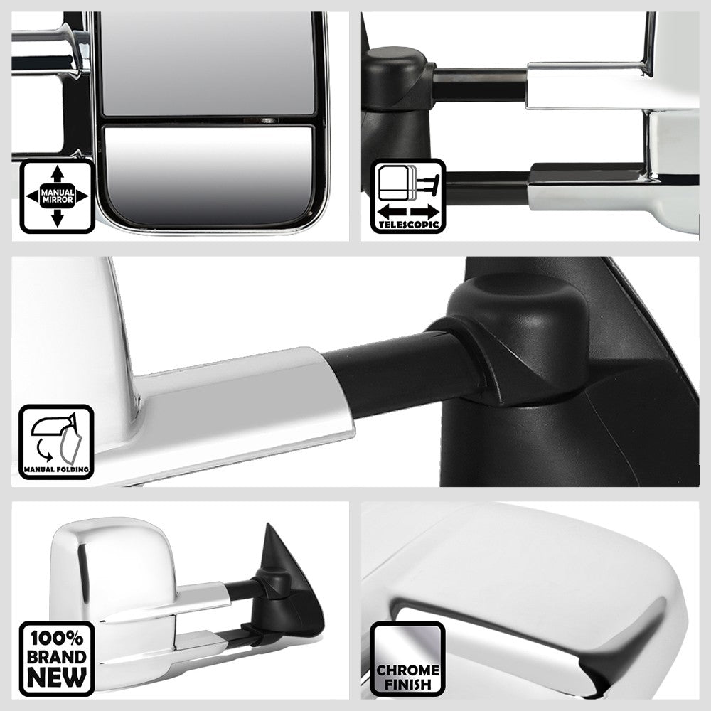 Left/Right Chrome Towing Side Mirror Manual Adjustment for 02-06 Escalade