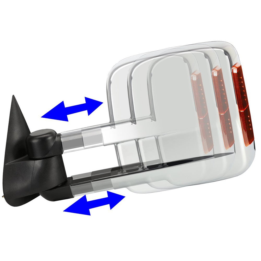 Left/Right Chrome Towing Side Mirror Manual LED Turn Signal for 02-06 Escalade
