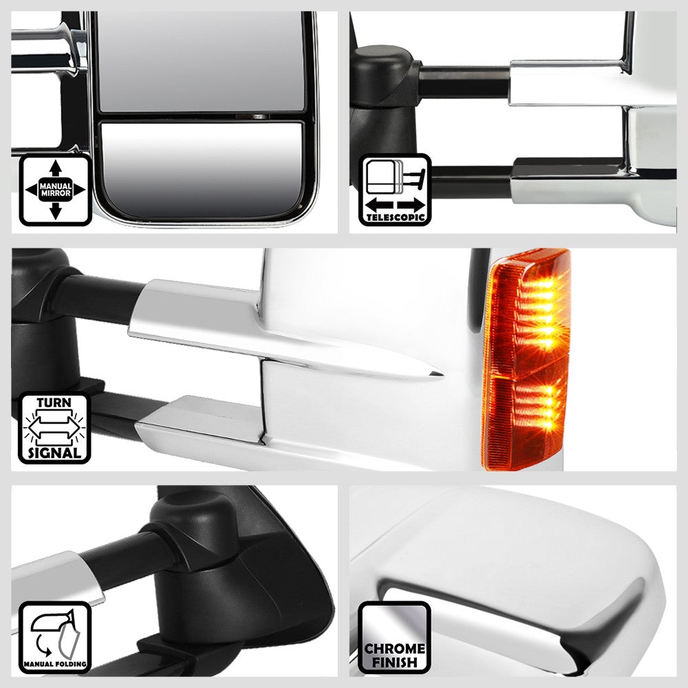 Left/Right Chrome Towing Side Mirror Manual LED Turn Signal for 02-06 Escalade