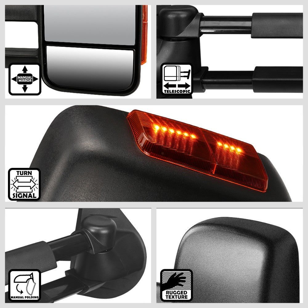 Left/Right Black Towing Side Mirror Manual+ LED Turn Signal for 07-13 Yukon