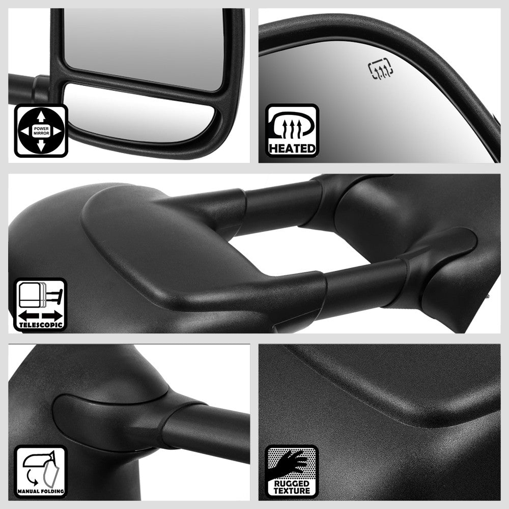 Right Black Towing Side Mirror Powered Adjustment W/Heated for 99-07 F-450 SD
