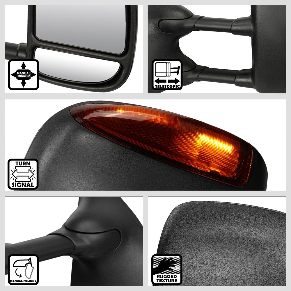 Left/Right Black Towing Side Mirror Manual+ LED Turn Signal for 99-07 F-450 SD