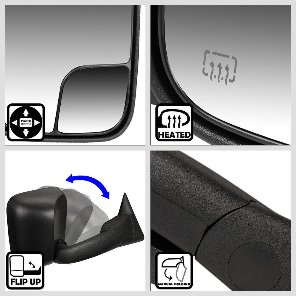 Right/Passenger Black Towing Side Mirror Powered+ W/Heated for 98-02 Ram 3500