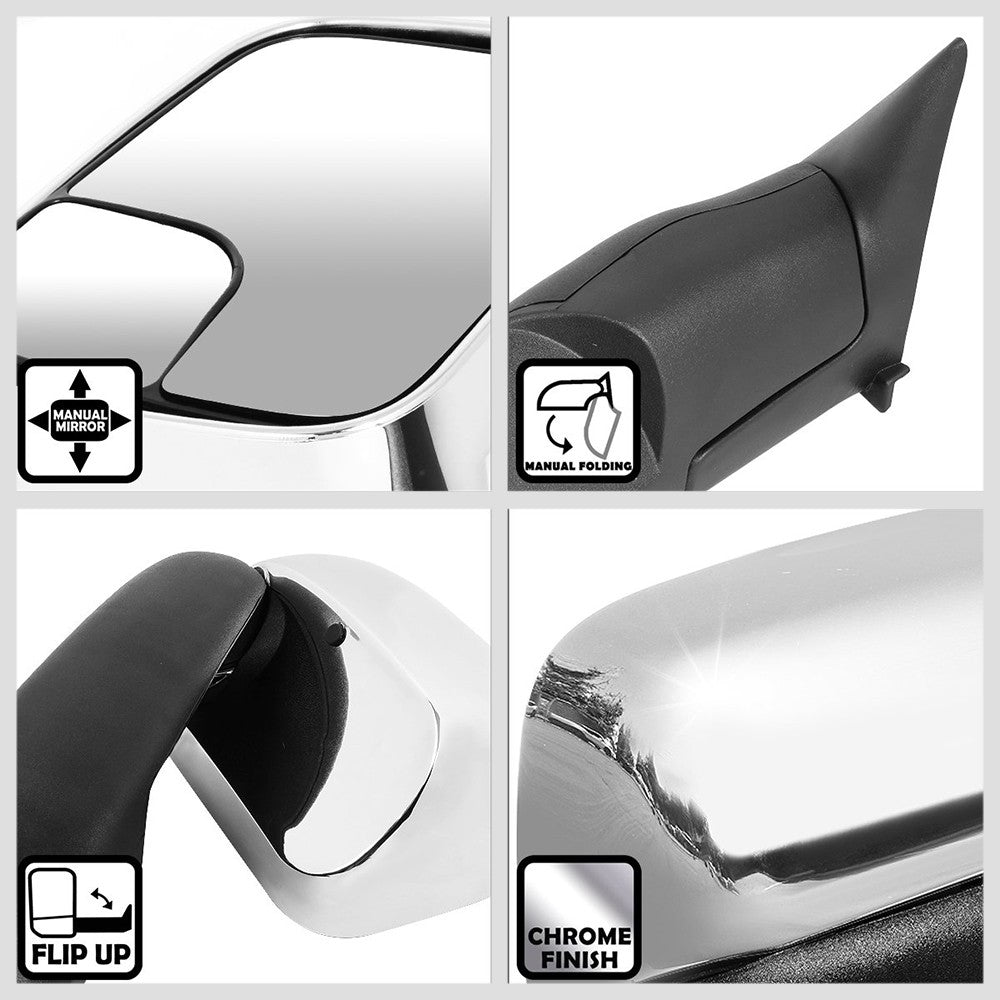 Left/Right Chrome Towing Side Mirror Manual Adjustment for 94-02 Ram 3500