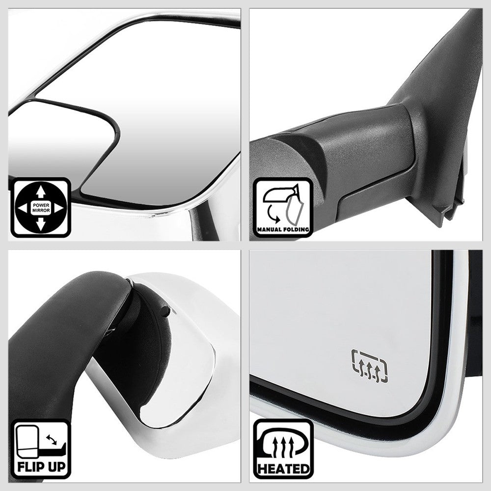 Left/Right Chrome Towing Side Mirror Powered W/Heated for 02-08 Ram1500