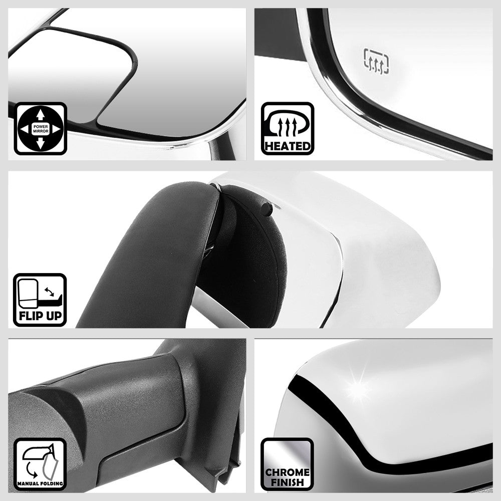 Left/Right Chrome Towing Side Mirror Powered W/Heated for 02-08 Ram1500