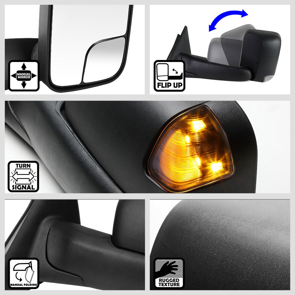 Left/Right Black Towing Side Mirror Manual+ LED Turn Signal for 03-09 Ram 2500