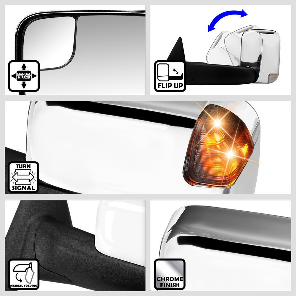 Left/Right Chrome Towing Side Mirror Manual+ LED Turn Signal for 03-09 Ram 3500