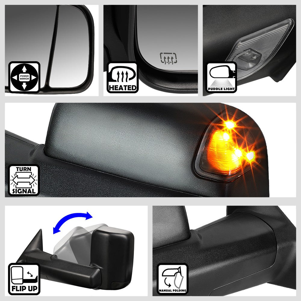Left/Right Towing Side Mirror Powered W/Heated Turn Signal for 09-10 Ram 3500