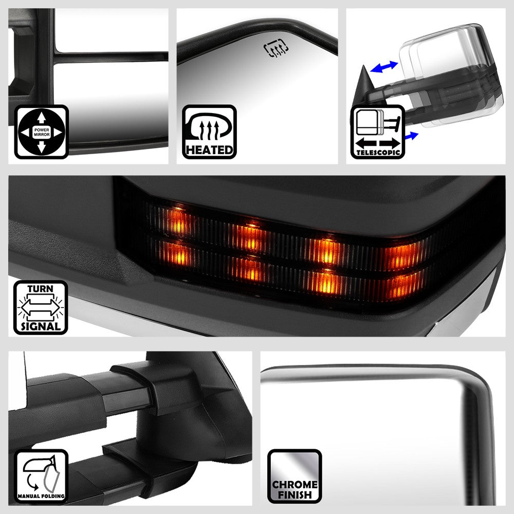 Left/Right Towing Side Mirror Powered+ W/Heated LED Turn Signal for 03-06 Yukon