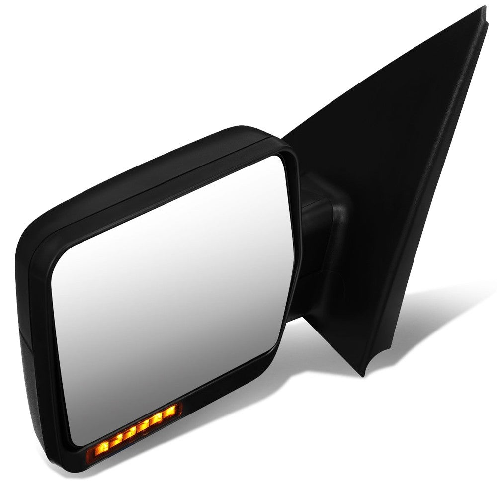 Left Black Towing Side Mirror Manual LED Turn Signal 04-14 F-150 BFC-VMIR-018-T666-BK-AM-L