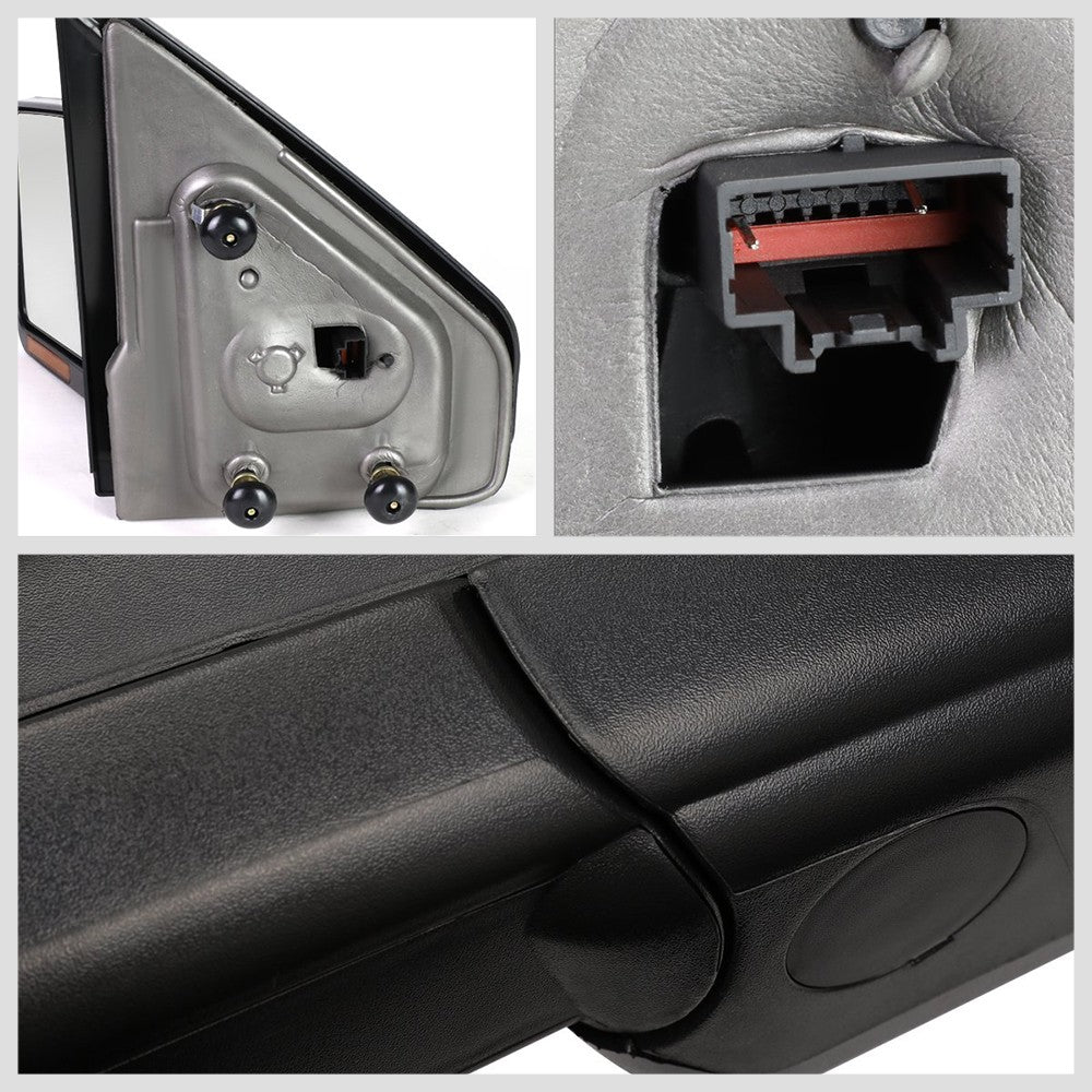 Left Black Towing Side Mirror Manual Adjustment LED Turn Signal for 04-14 F-150