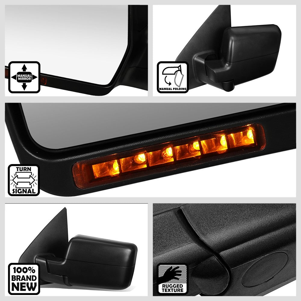 Left Black Towing Side Mirror Manual Adjustment LED Turn Signal for 04-14 F-150