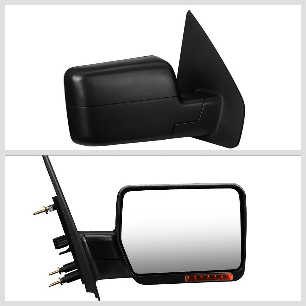 Right Black Towing Side Mirror Manual Adjustment LED Turn Signal for 04-14 F-150