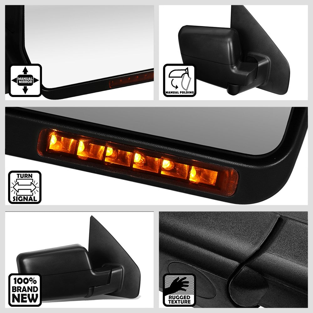 Right Black Towing Side Mirror Manual Adjustment LED Turn Signal for 04-14 F-150