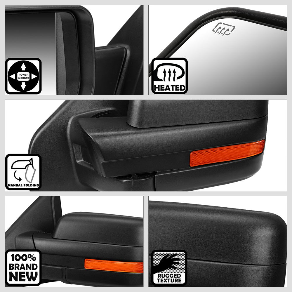 Left/Driver Black Towing Side Mirror Powered Adjustment W/Heated for 04-14 F-150