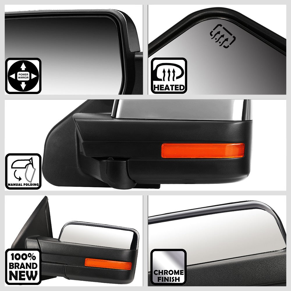 Left/Driver Chrome Towing Side Mirror Powered W/Heated for 04-14 F-150