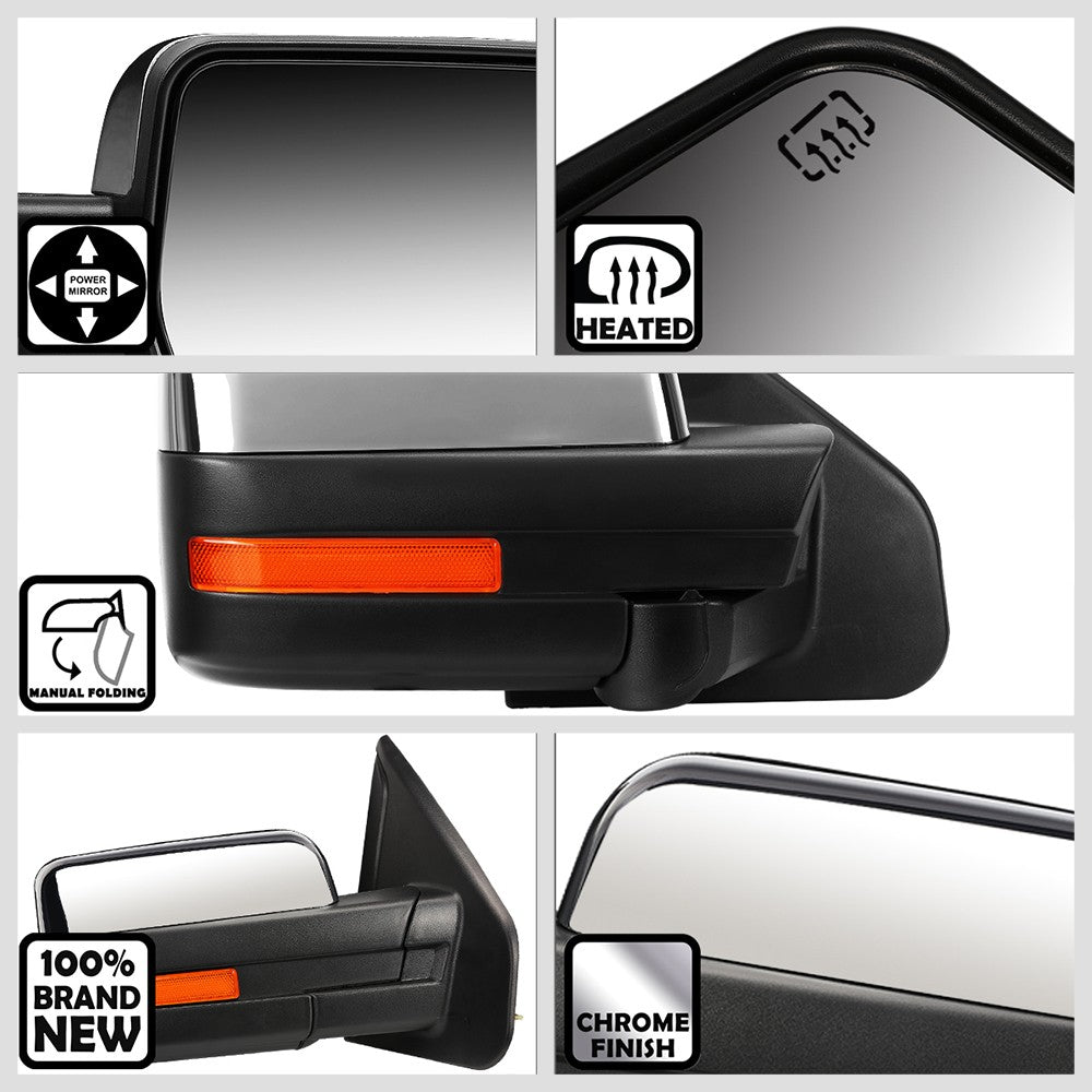 Right Chrome Towing Side Mirror Powered Adjustment W/Heated for 04-14 F-150