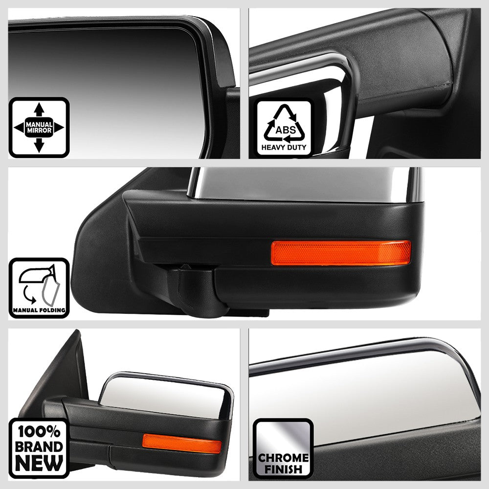 Left/Driver Chrome Towing Side Mirror Manual Adjustment for 04-14 F-150