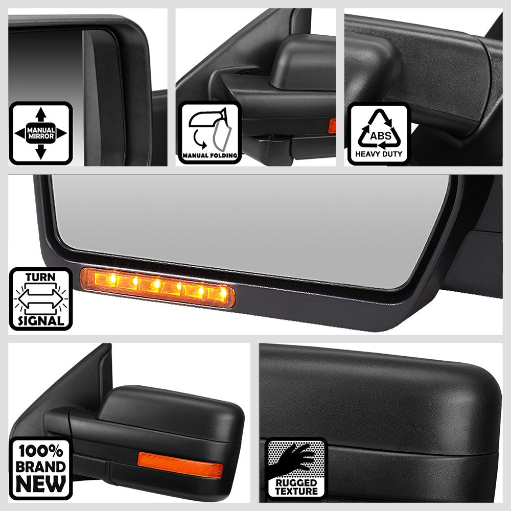 Left Black Towing Side Mirror Manual Adjustment Turn Signal for 04-14 F-150