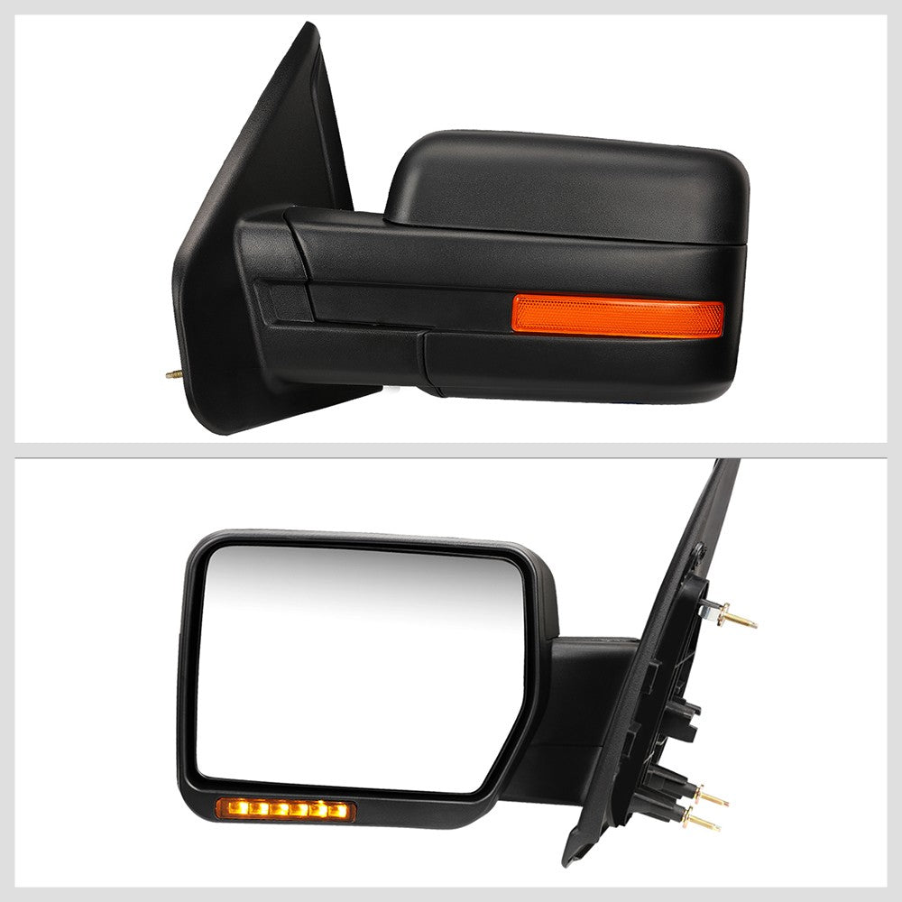 Left Black Towing Side Mirror Manual Adjustment Turn Signal for 04-14 F-150