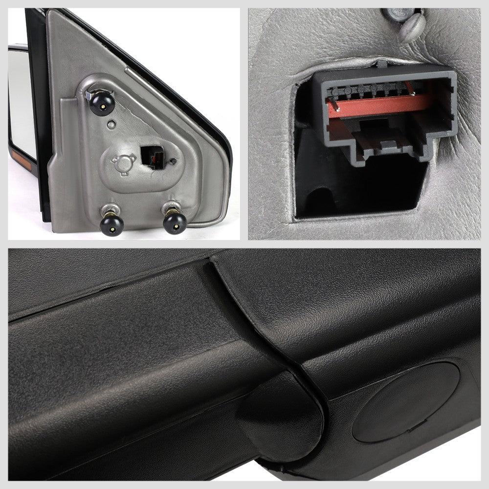 Left Black Towing Side Mirror Manual Adjustment Turn Signal for 04-14 F-150