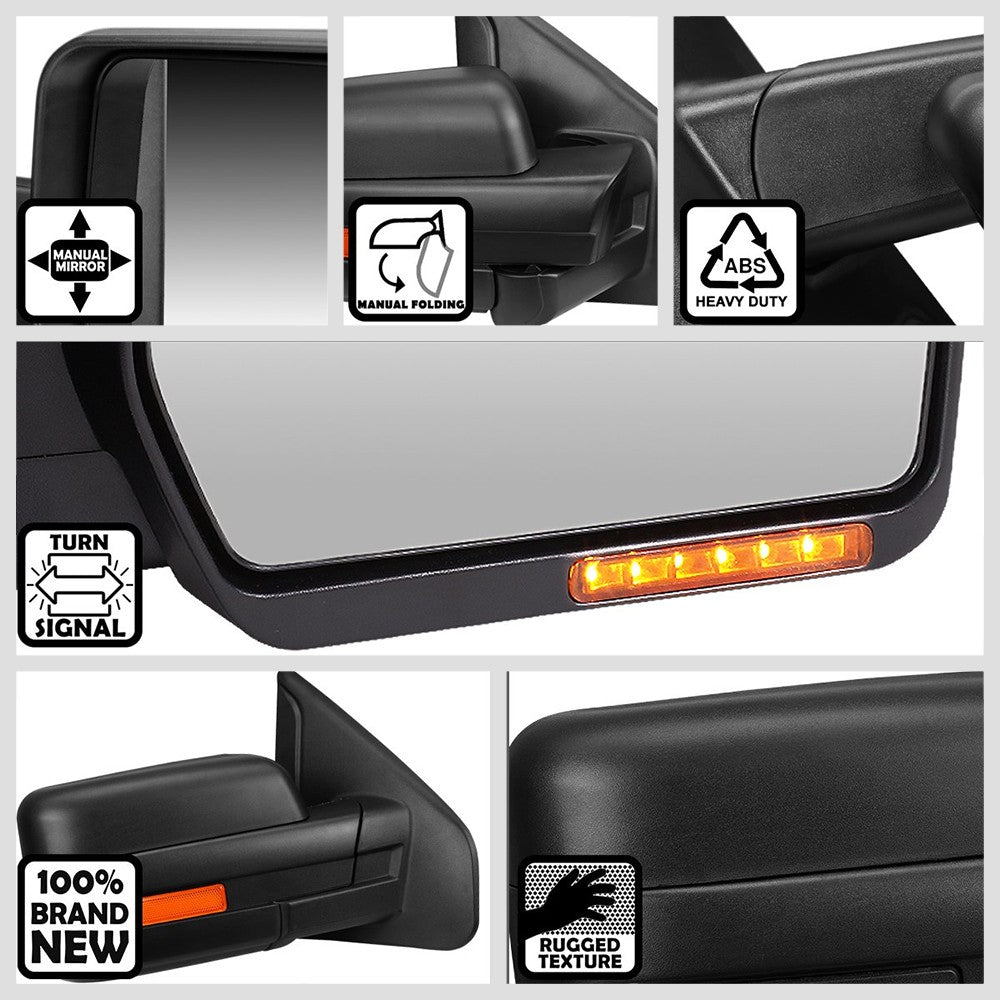 Right Black Towing Side Mirror Manual Adjustment Turn Signal for 04-14 F-150