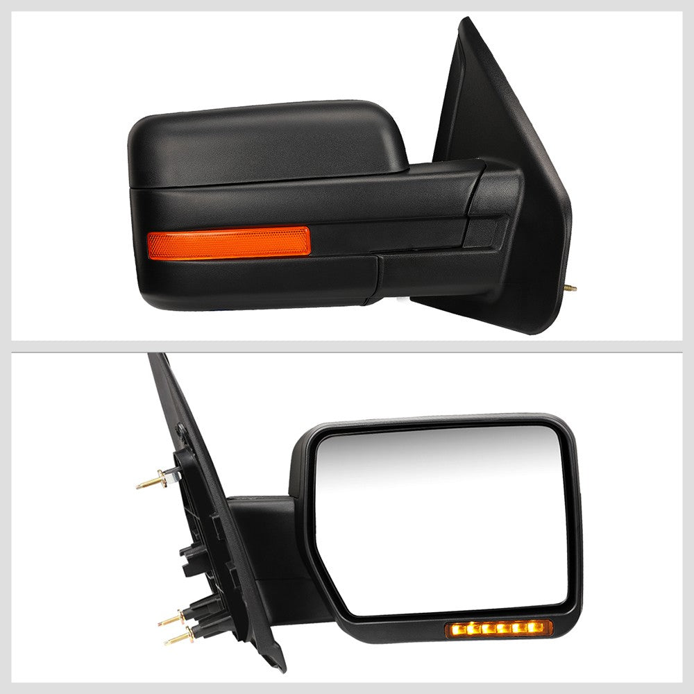 Right Black Towing Side Mirror Manual Adjustment Turn Signal for 04-14 F-150