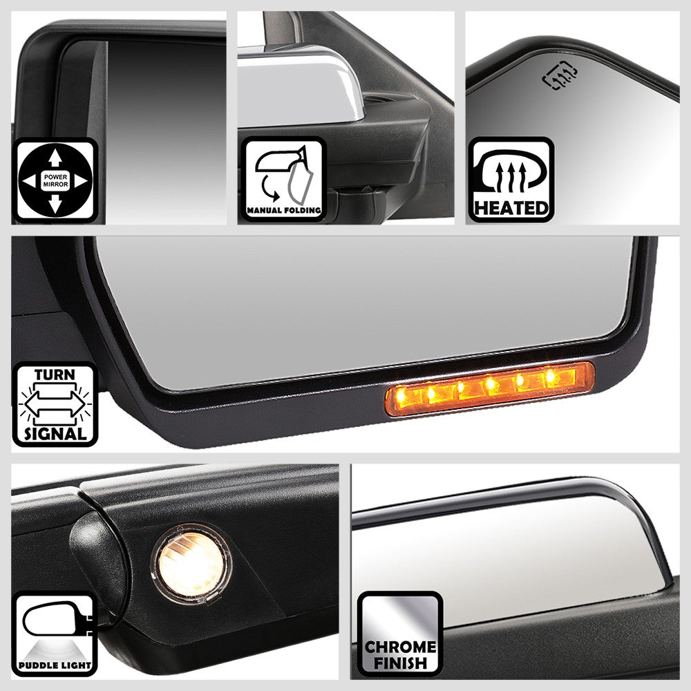 Right Chrome Towing Side Mirror Powered W/Heated LED Turn Signal for 04-14 F-150