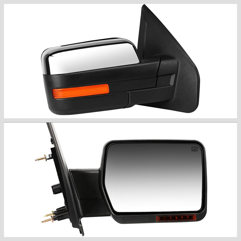 Right Chrome Towing Side Mirror Powered W/Heated LED Turn Signal for 04-14 F-150