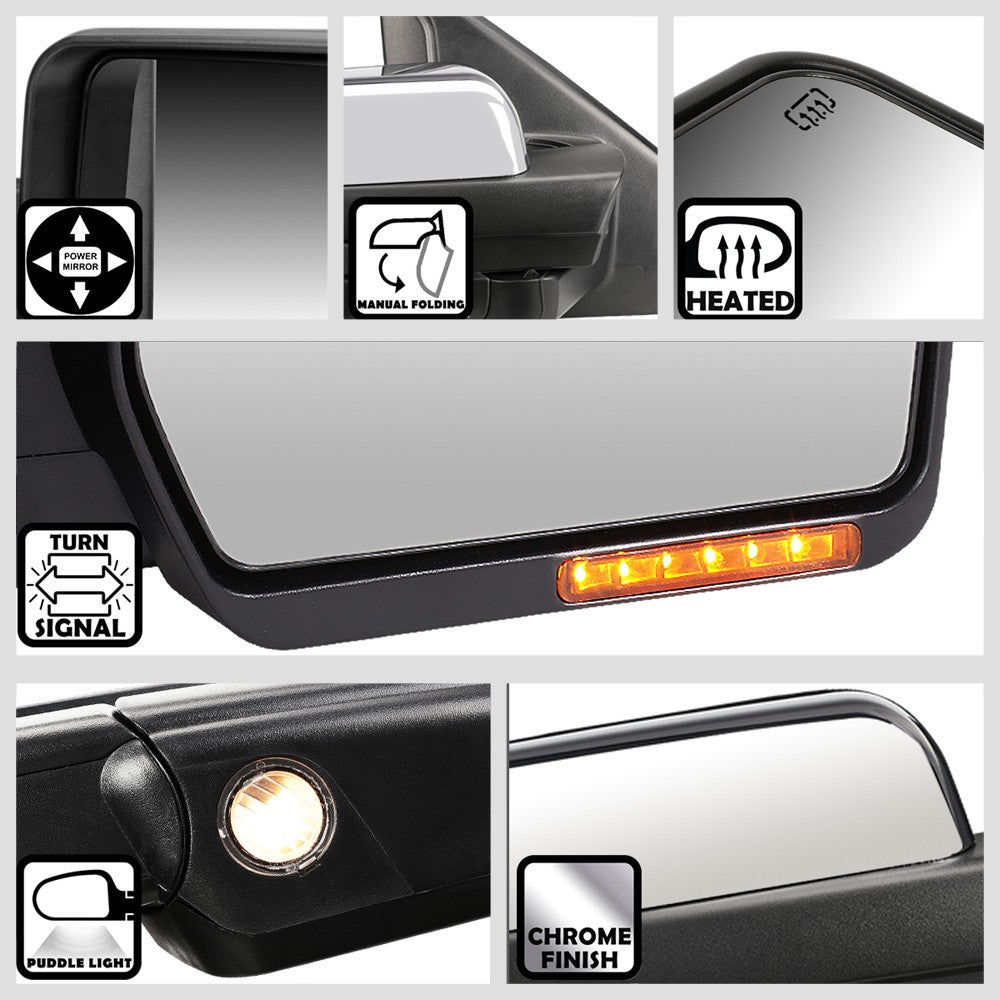 Right Chrome Towing Side Mirror Powered W/Heated LED Turn Signal for 04-14 F-150