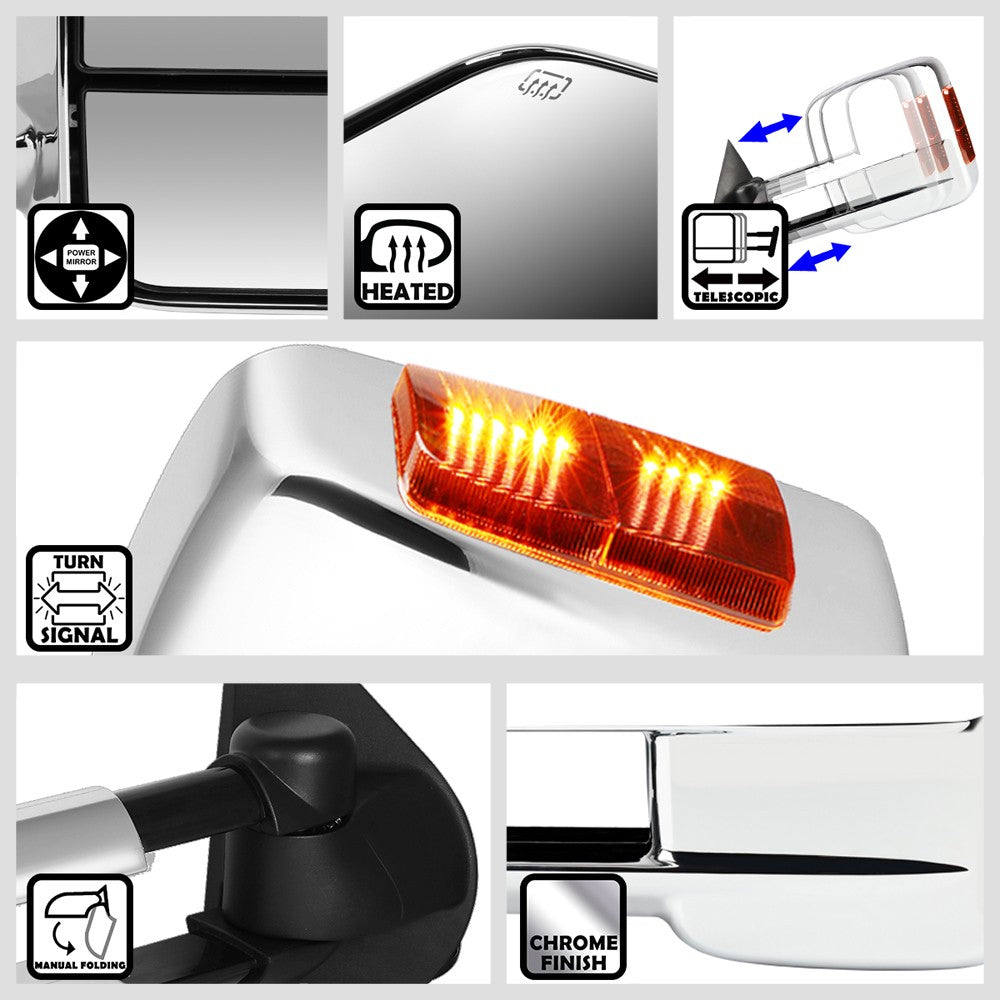 Left/Right Towing Side Mirror Powered W/Heated Turn Signal for 15-18 Sierra1500