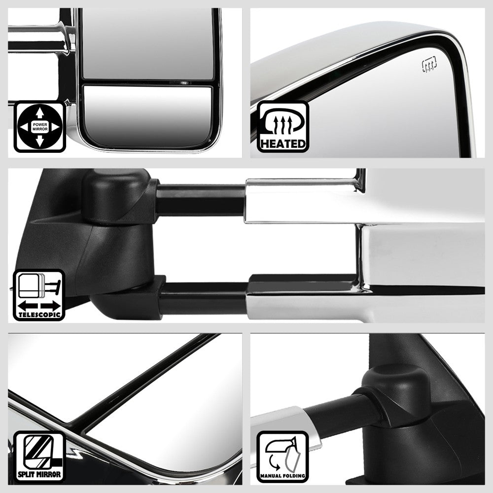 Left/Right Chrome Towing Side Mirror Powered Adjustment W/Heated for 00-02 Tahoe