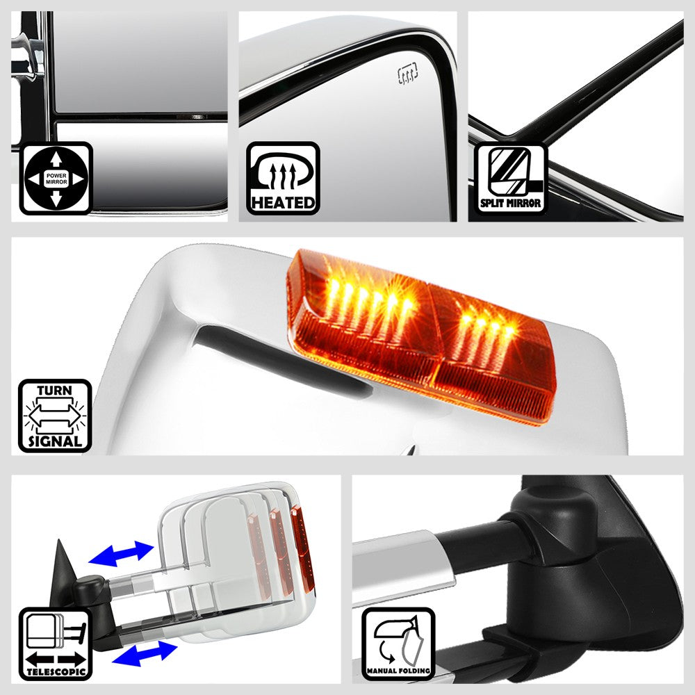 Left/Right Black Towing Side Mirror Powered W/Heated Turn Signal for 00-02 Yukon