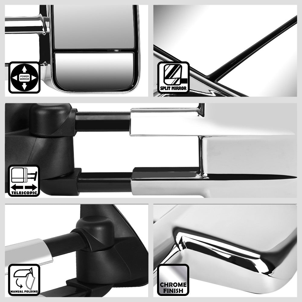 Left/Right Chrome Towing Side Mirror Powered Adjustment for 96-99 Tahoe
