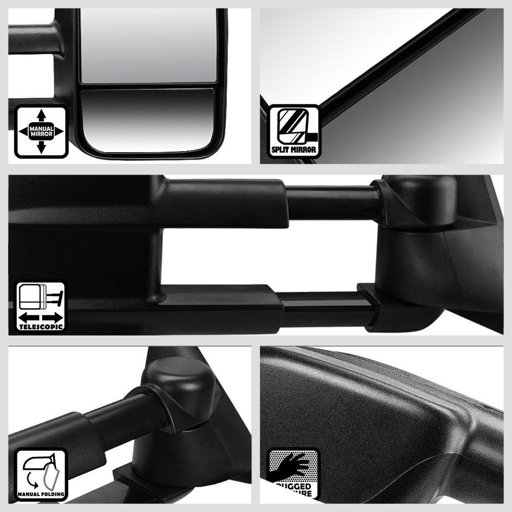 Right/Passenger Black Towing Side Mirror Manual Adjustment for 93-00 GMC C2500